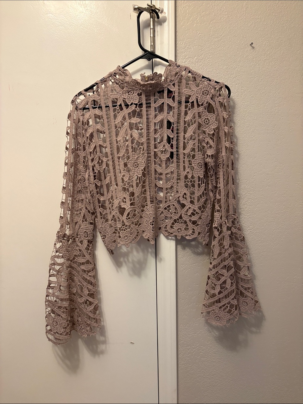Lace Crochet Bell Sleeve Top - Dusty Mauve
